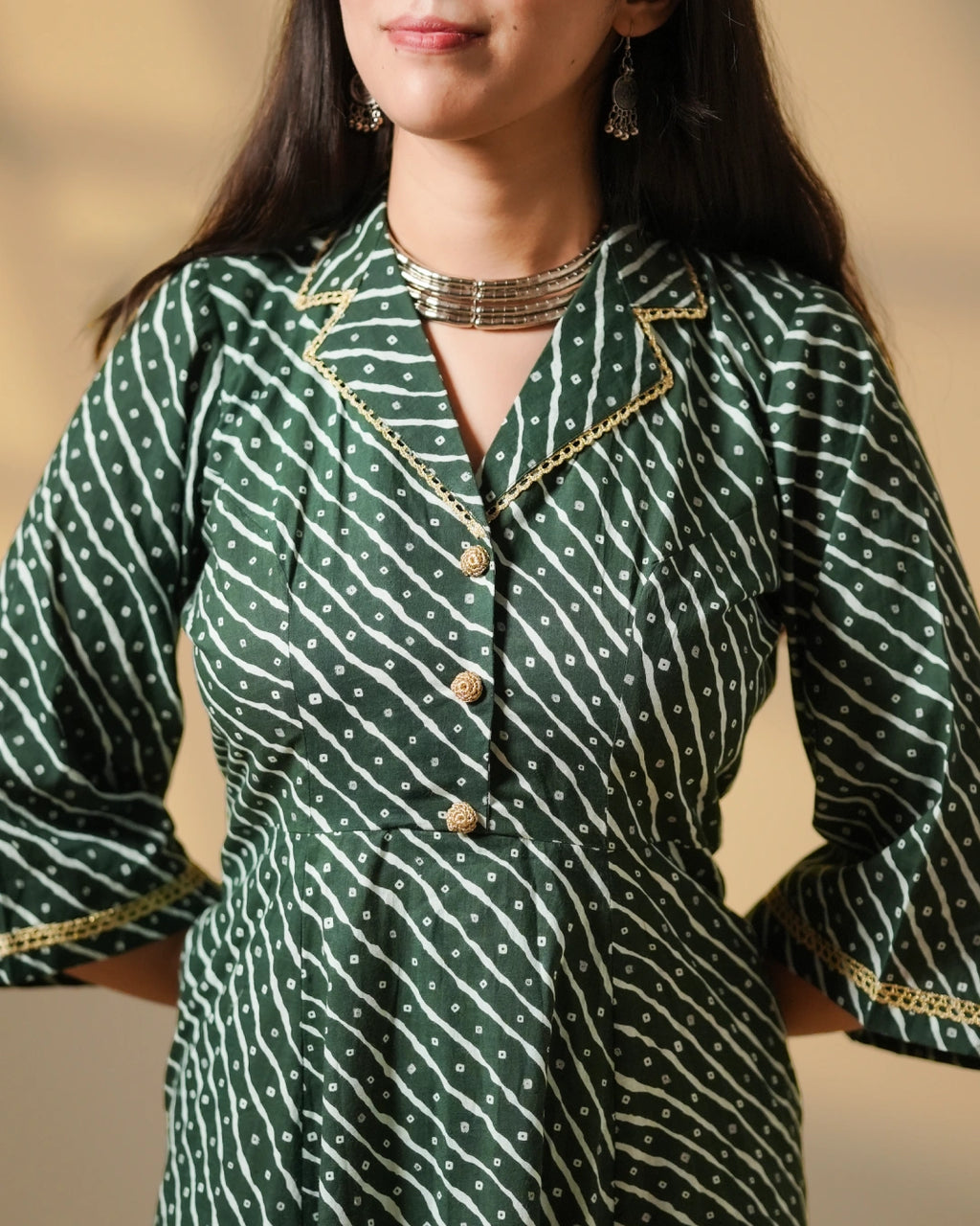 Pure Cotton Leheriya & Bandhani Kurti – Forest Melody