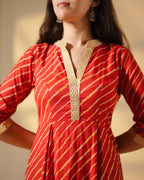 Pure Cotton Leheriya Kurti – Crimson Stripes