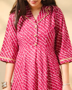 Pure Cotton Leheriya Kurti – Pink Serenade