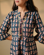 Pure Cotton Block Print Kurti – Midnight Echo