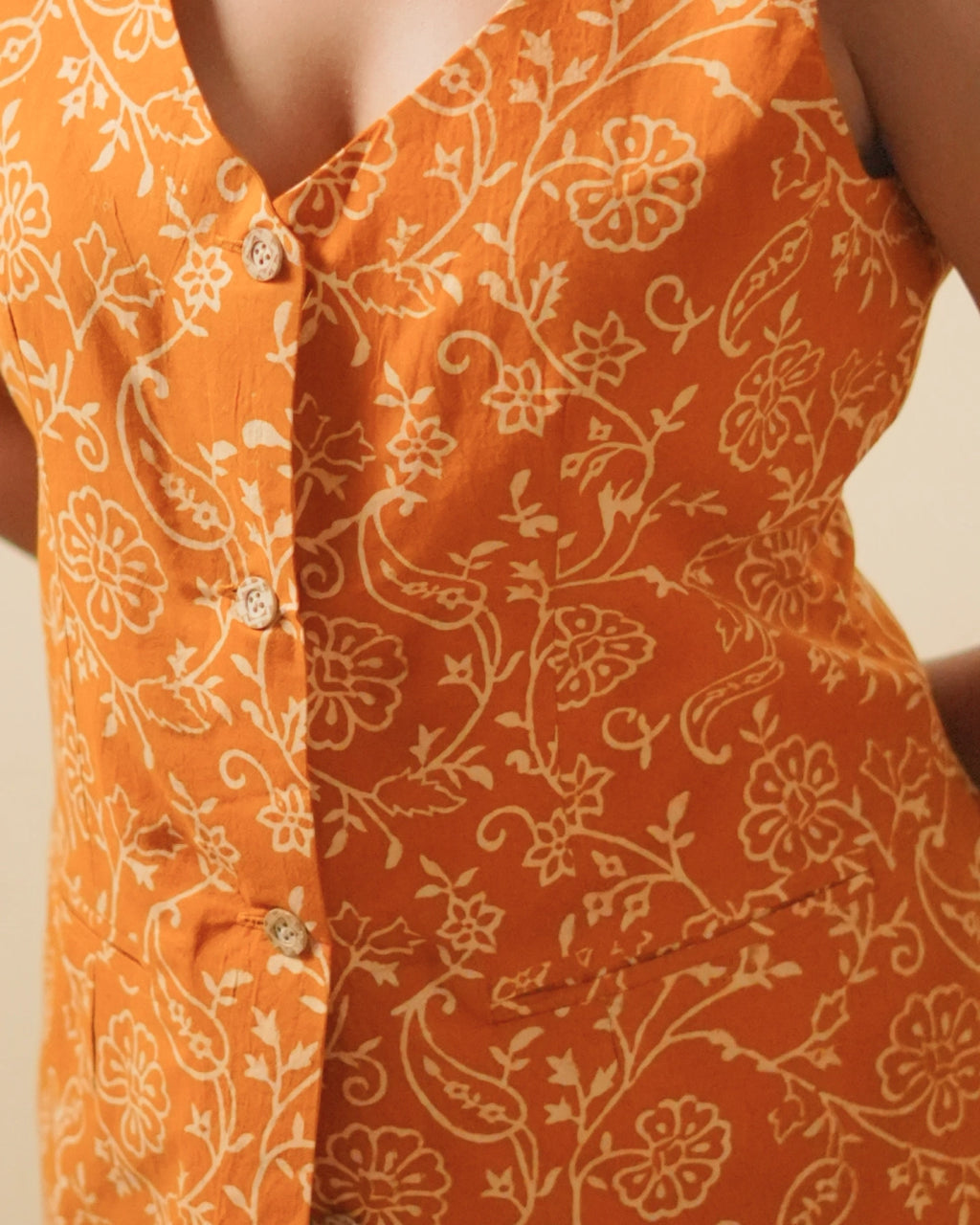 Pure Cotton Block print - Sunset Orange