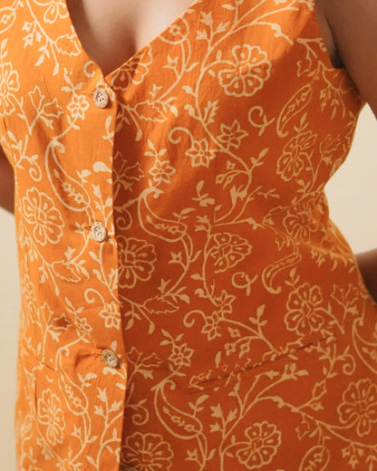 Pure Cotton Block print - Sunset Orange