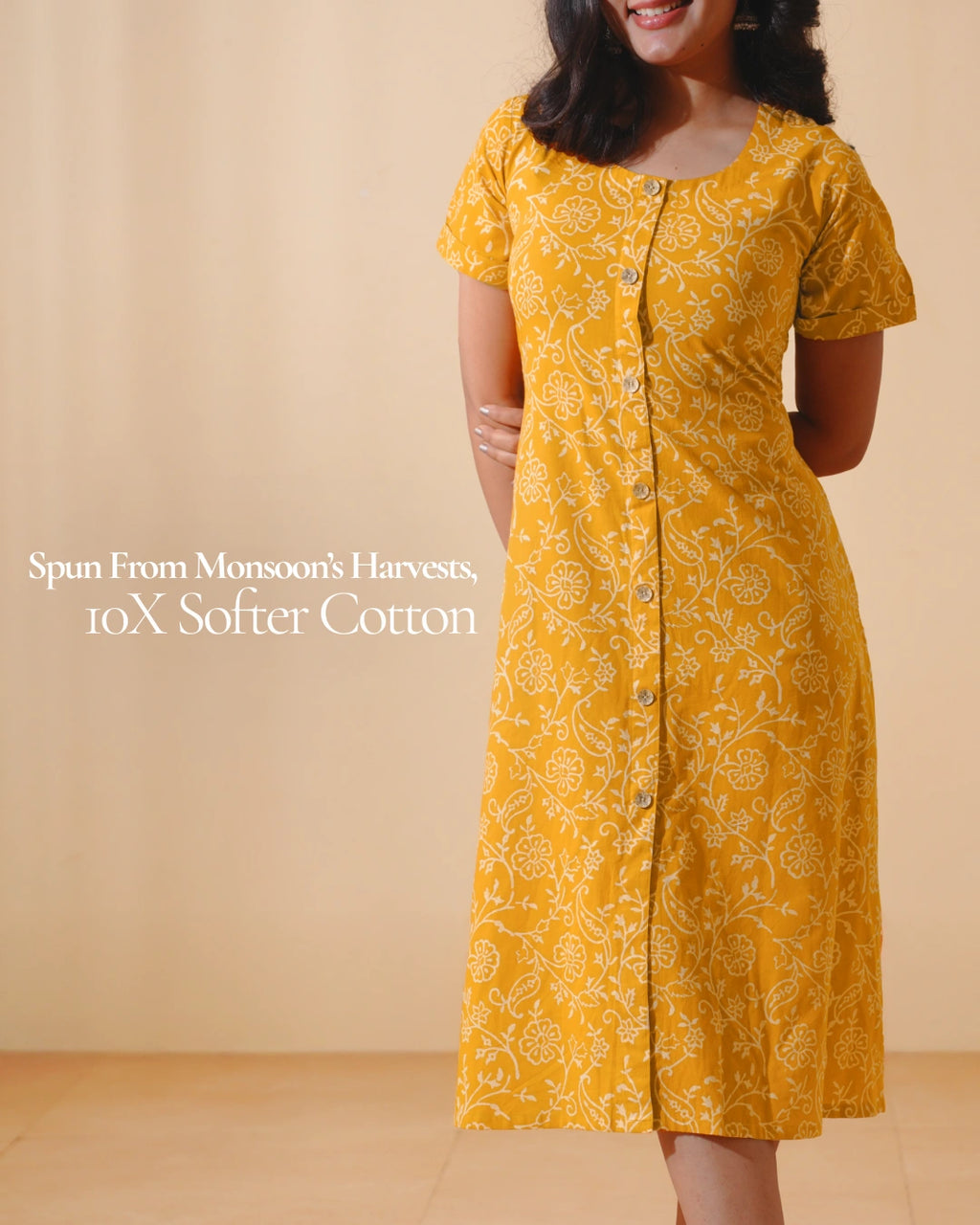 Pure Cotton Worli Art Midi Dress with Sleeves(Short sleeves) - Orchid Bliss