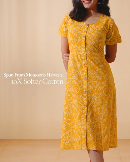 Pure Cotton Worli Art Midi Dress with Sleeves(Short sleeves) - Orchid Bliss