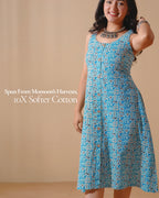 Pure Cotton Worli Art Midi Dress with Pockets - Blue Mirage