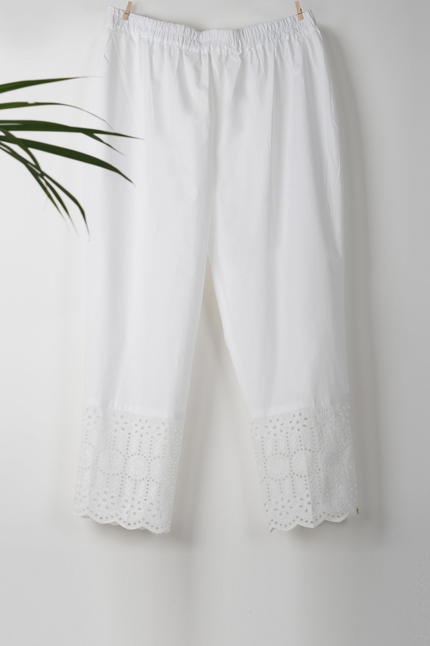 White Cotton Pant with Broad Lace