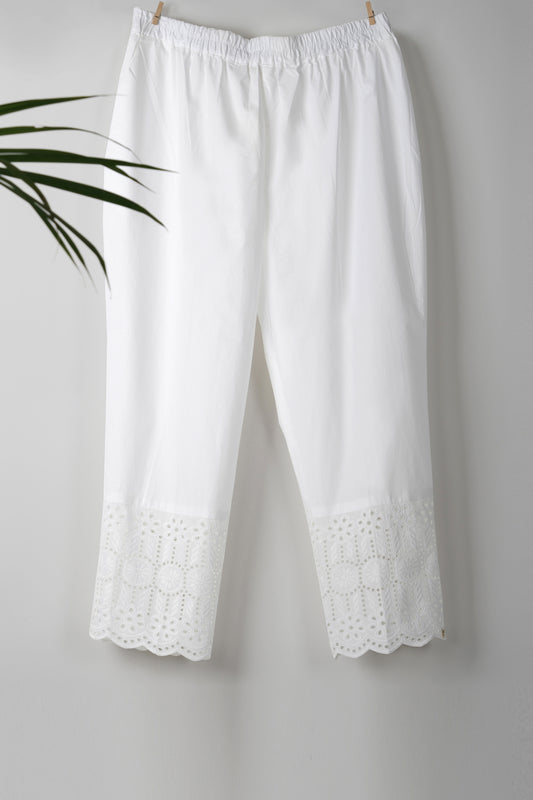 White Hakoba Border Cotton Pants