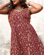 Pure Cotton Worli Art Midi Dress with Pockets - Terracotta Rouge