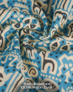 Pure Cotton Worli Art Midi Dress with Sleeves(Short sleeves) - Blue Mirage