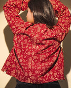 Artisan Touch Worli Print Cotton Shrug with Mandarin Neckline - Earthen Tapestry