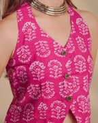 Pure cotton block print Indie Vest- Lotus Pink