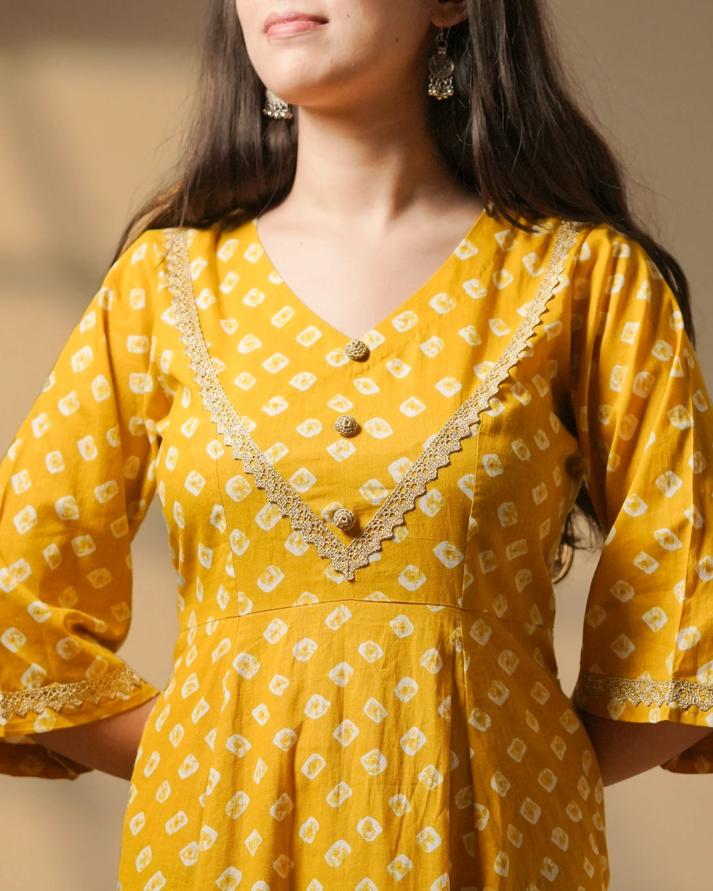 Pure Cotton Bandhani Kurti – Marigold Dots