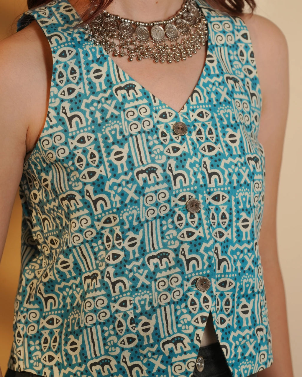 Pure Cotton Worli Art Indie Vest - Indigo Raga