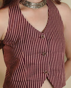 Pure Cotton Striped Indie Vest – Vintage Maroon