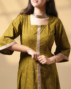 Pure Cotton Leheriya Kurti – Mehendi Whisper