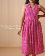 Pure Cotton Halter Flared Dress- Mystic Magenta