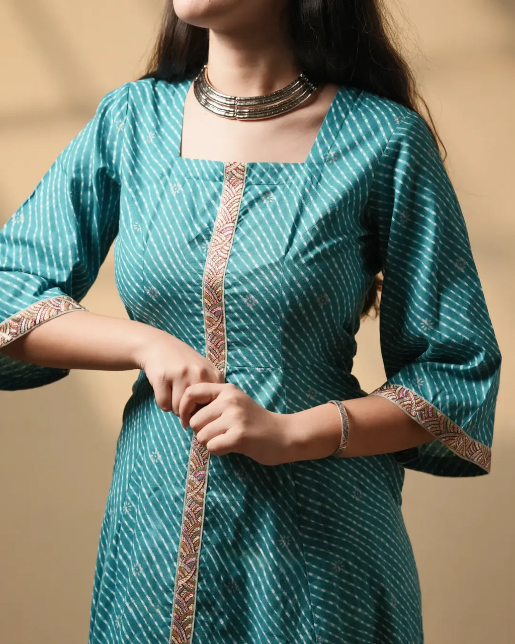 Pure Cotton Leheriya Kurti – Electric Azure