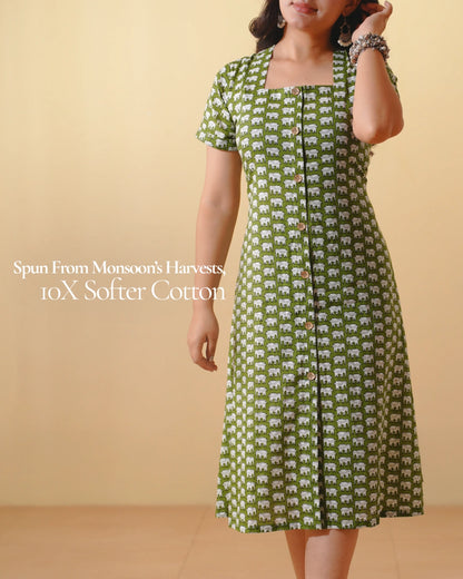 Green Safari Block Dress (Short Sleeves) - Olivewood