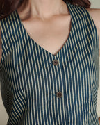 Pure Cotton Striped Indie Vest – Stonewashed Indigo