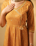 Pure Cotton Leheriya & Bandhani Kurti – Mustard Harmony