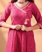 Pure Cotton Leheriya & Bandhani Kurti – Rose Raga