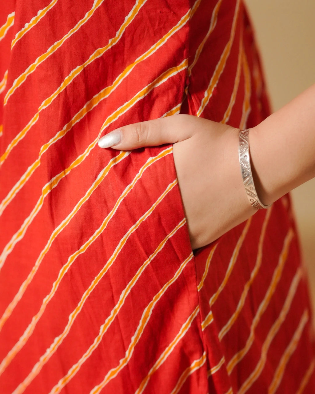 Pure Cotton Leheriya Kurti – Crimson Stripes