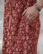 Pure Cotton Worli Art Midi Dress with Pockets - Terracotta Rouge
