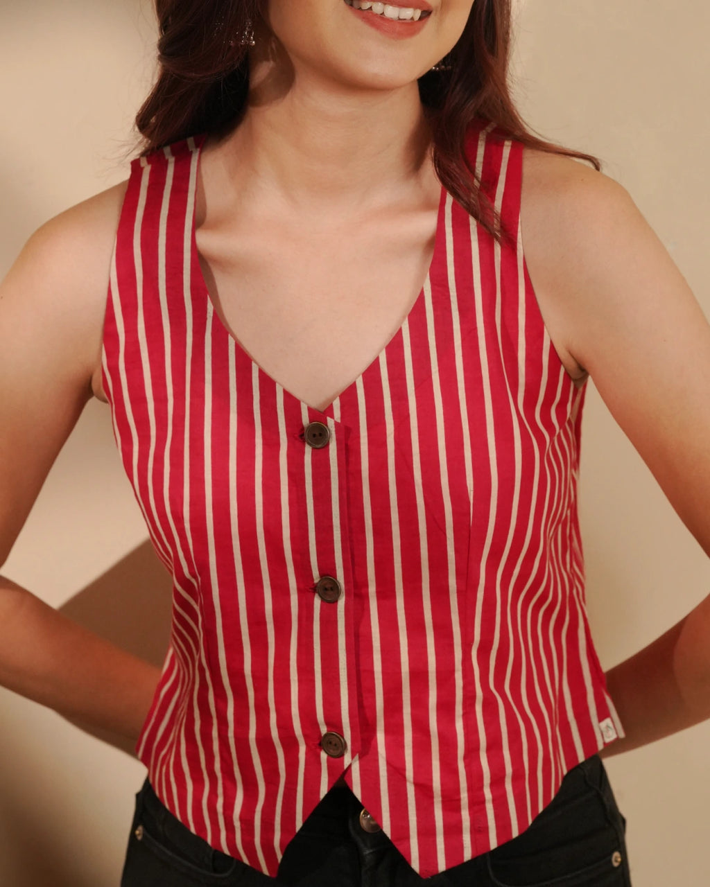 Pure Cotton Striped Indie Vest – Electric Rose