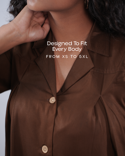 Classic Collared Glazed  Cotton Straight Fit Dress - Mocha Dusk