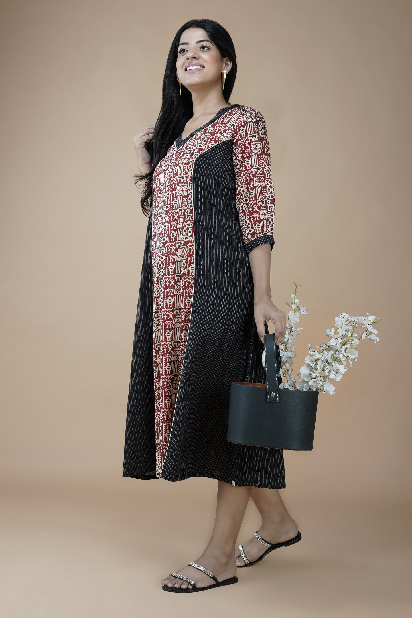 Black Kantha Dress with Worli Motifs