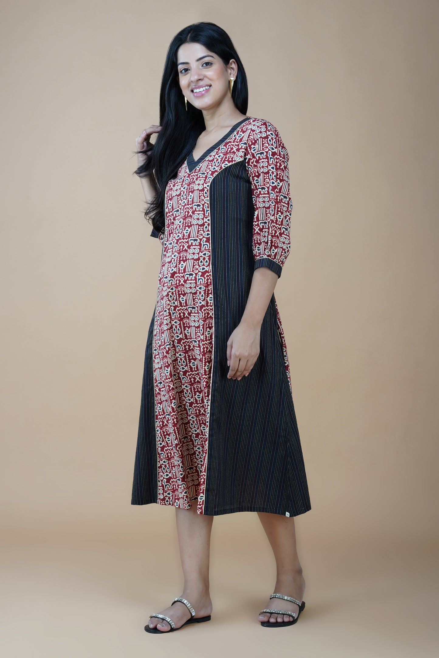 Black Kantha Dress with Worli Motifs