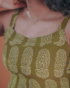 Pure Cotton Worli Art Midi Dress With Pockets - Vintage Olive