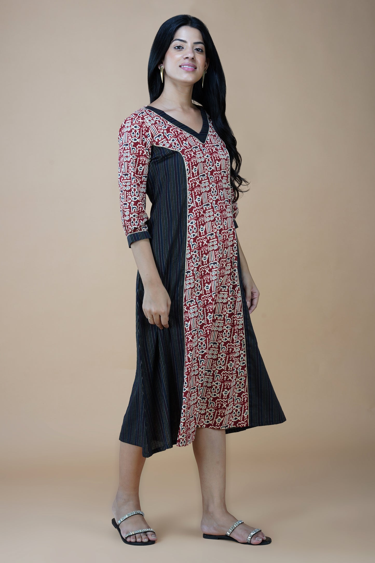 Black Kantha Dress with Worli Motifs