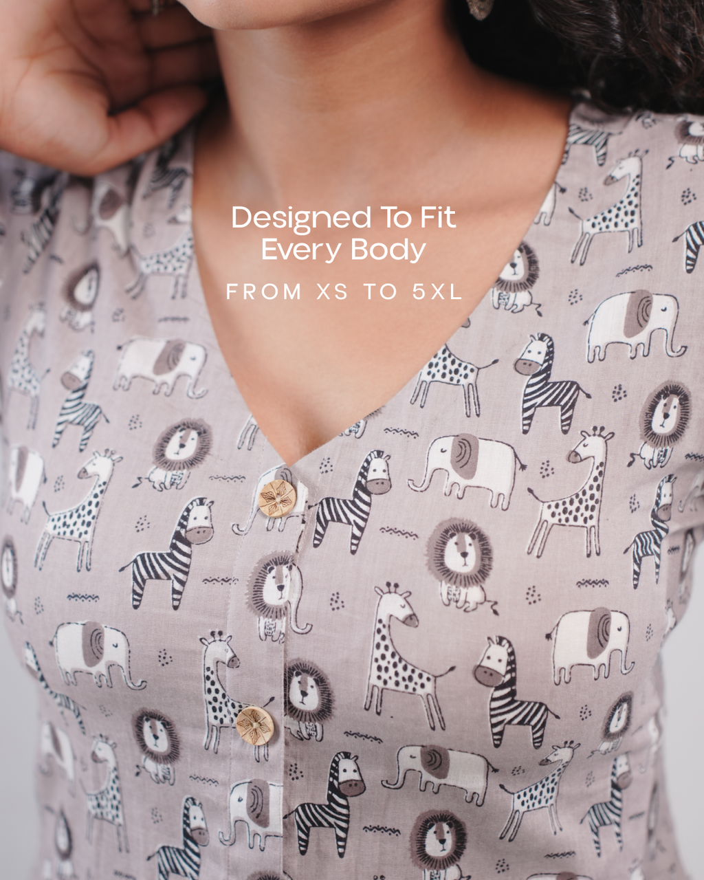 Wild Meadow Block Print Cotton Midi Dress( Short Sleeves) - Pebble Grey