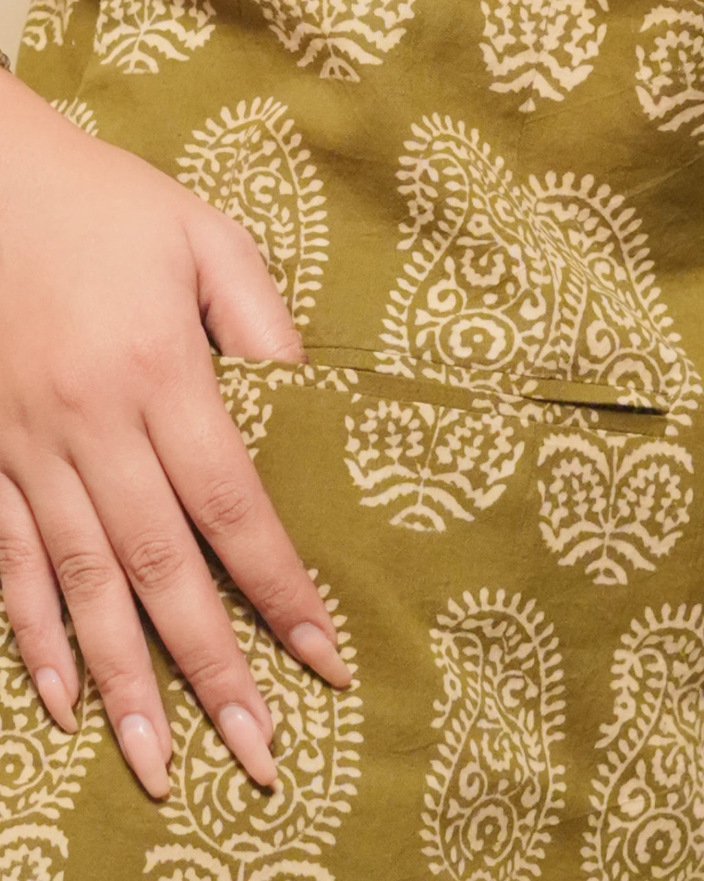 Pure Cotton Block print - Khaki Olive
