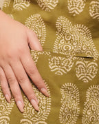 Pure Cotton Block print - Khaki Olive
