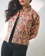 Regal Kalamkari Cotton Shrug with Mandarin Neck - Sundown Clay