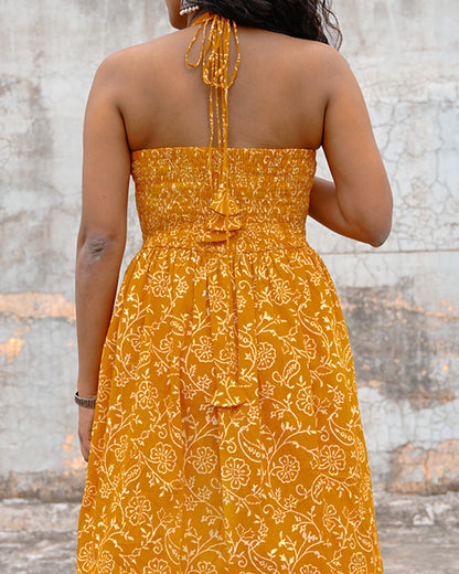 Pure Cotton Halter Flared Dress - Orchid Bliss