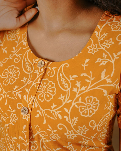 Pure Cotton Worli Art Midi Dress with Sleeves(Short sleeves) - Orchid Bliss