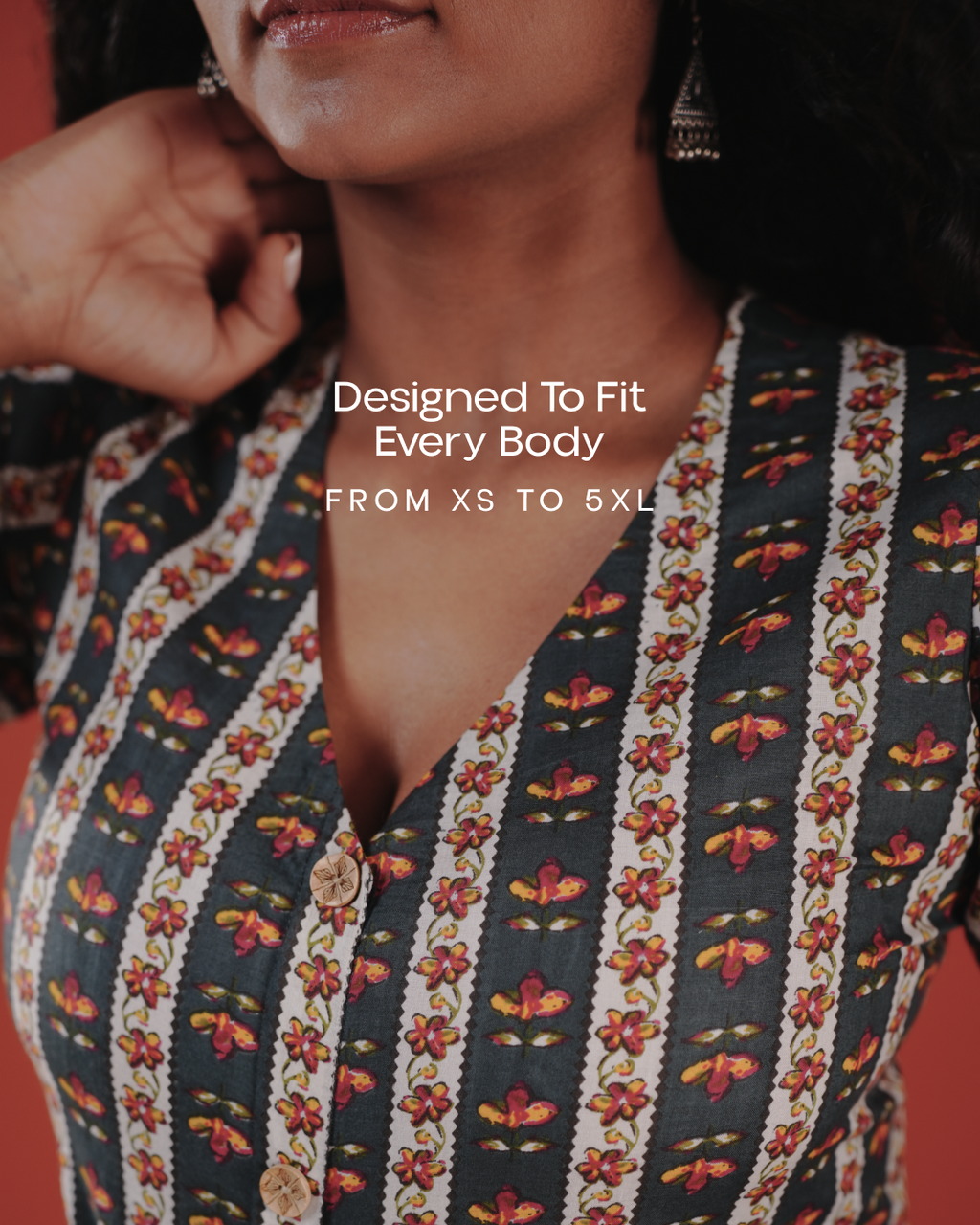 Marigold Trail Pure Cotton Block Print Midi Dress( Short Sleeves) - Charcoal Petal