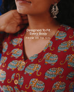 Jaipur Parade Hand Block Print Cotton Midi Dress(Short sleeves) - Burnt Coral