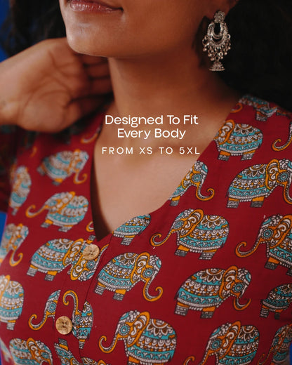 Jaipur Parade Hand Block Print Cotton Midi Dress(Short sleeves) - Burnt Coral