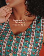 Marigold Trail Pure Cotton Block Print Midi Dress (Sleeveless) - Aqua Grove