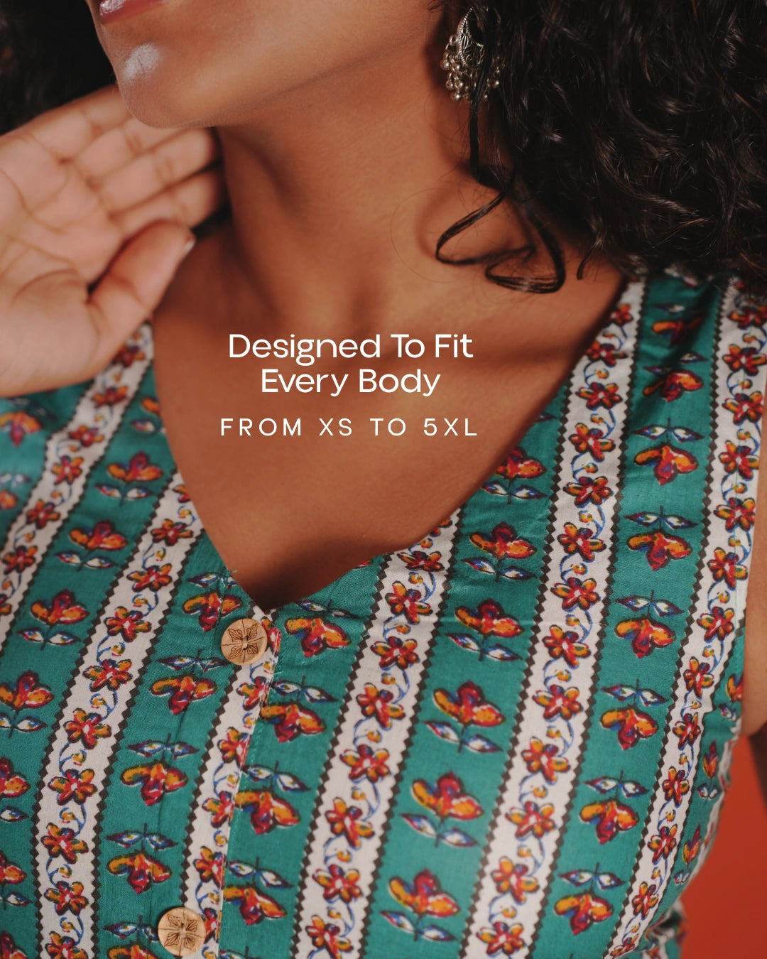 Marigold Trail Pure Cotton Block Print Midi Dress (Sleeveless) - Aqua Grove