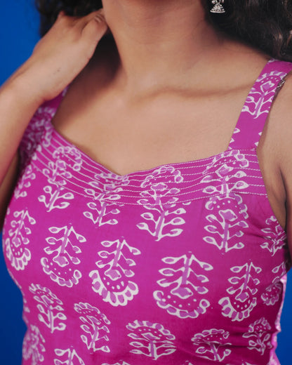 Pure Cotton Worli Art Midi Dress  with Pockets - Mystic Magenta