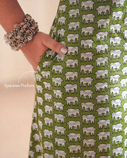 Green Safari Block Dress (Short Sleeves) - Olivewood