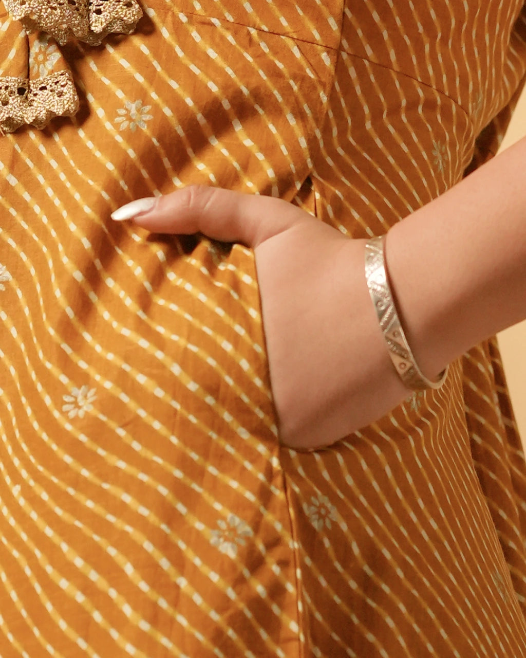 Pure Cotton Leheriya & Bandhani Kurti – Mustard Harmony