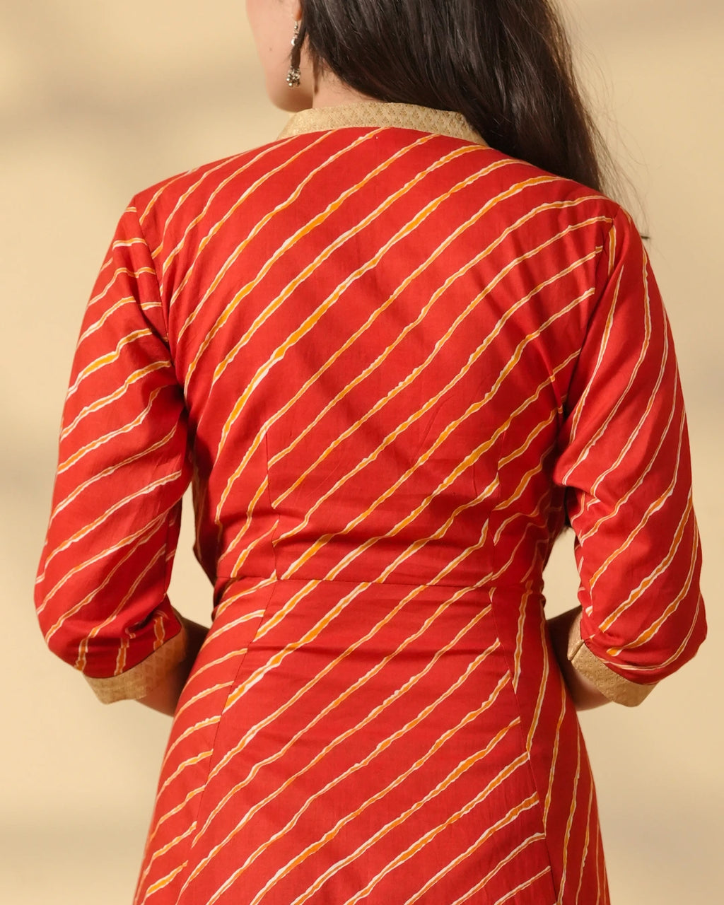 Pure Cotton Leheriya Kurti – Crimson Stripes