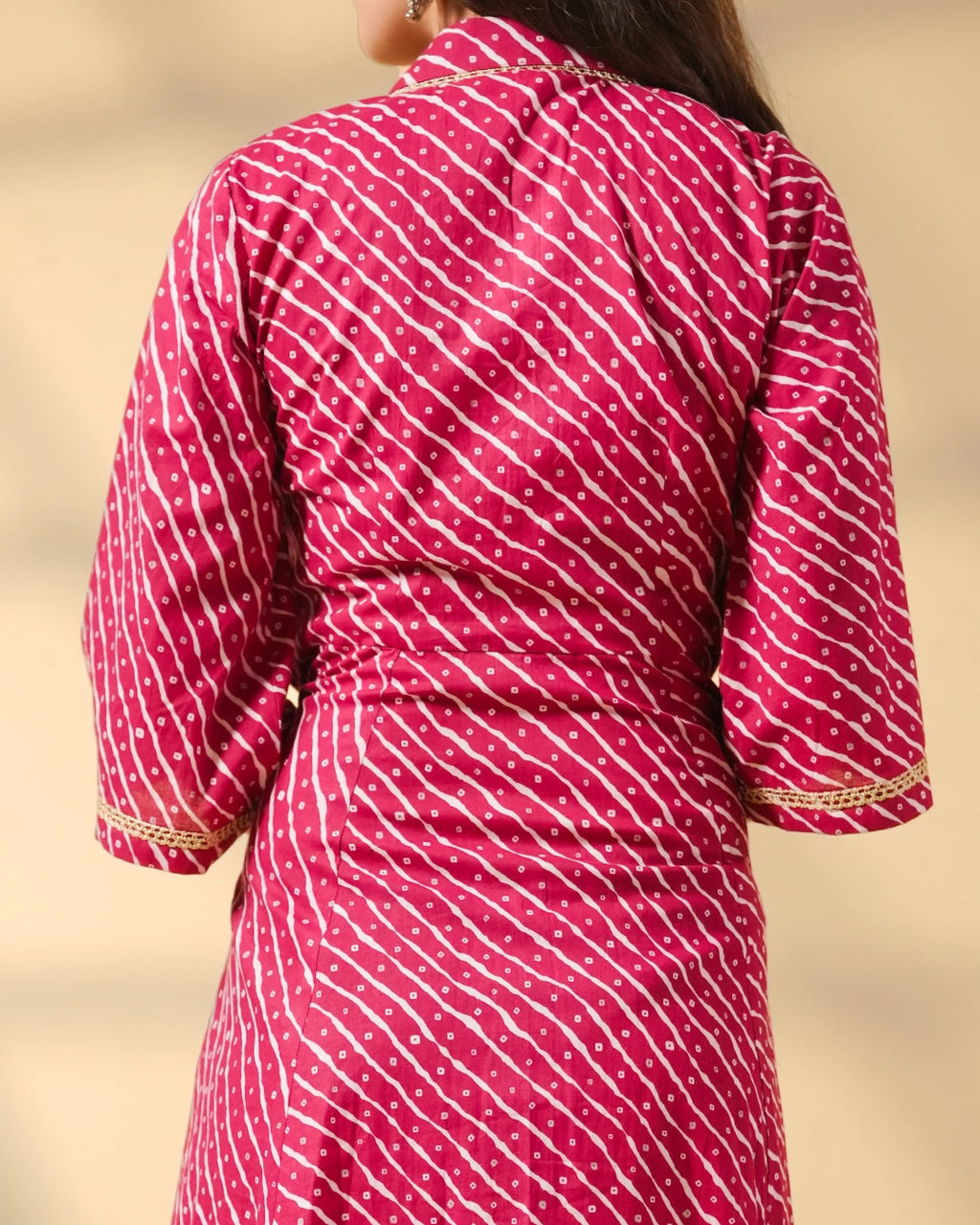 Pure Cotton Leheriya Kurti – Pink Serenade