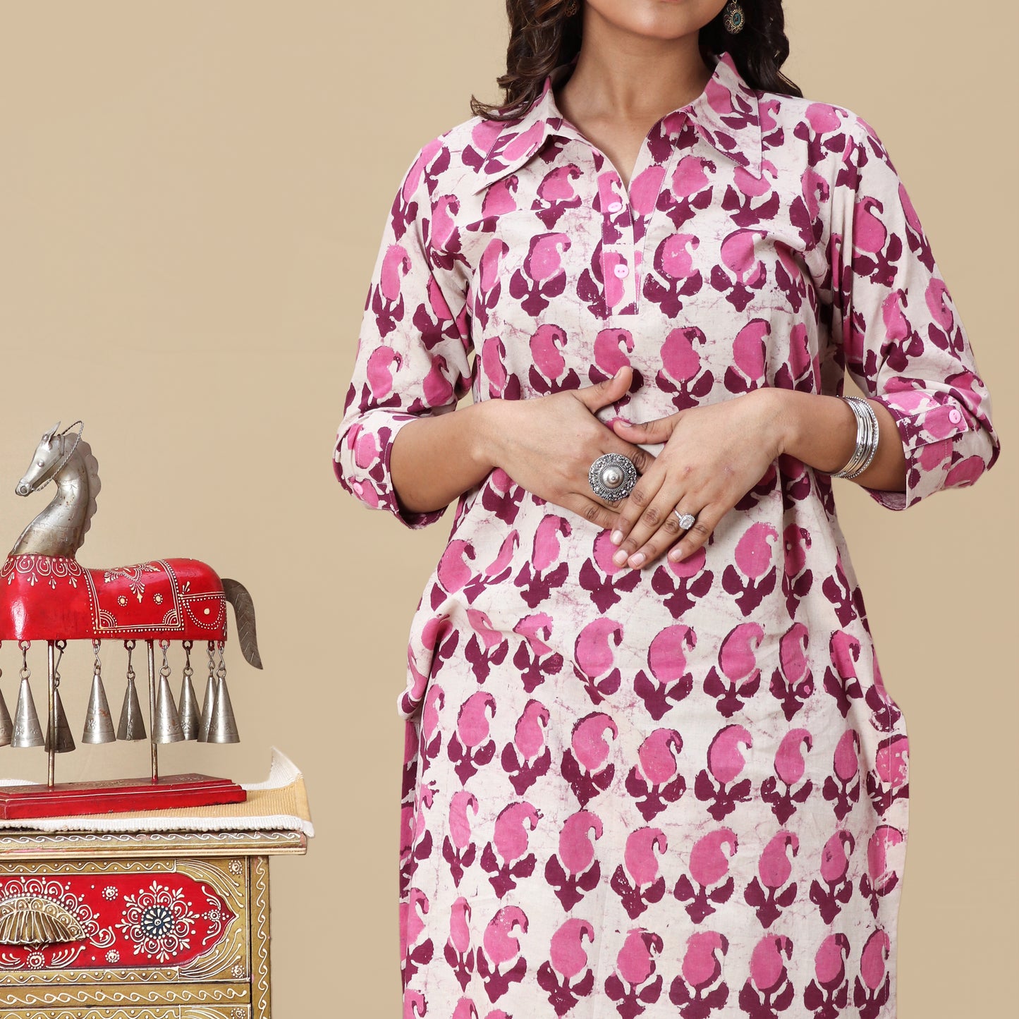 Rosè Paisley Dabu Hand Block Kurta